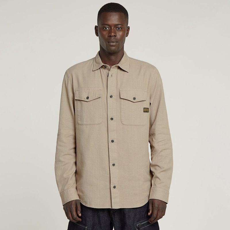 Marine - Slim Shirt - Beige - Heren