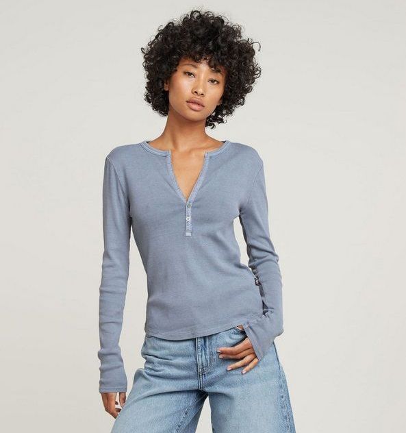 G-STAR - Deep V-Neck Slim Top - Lichtblauw - Dames