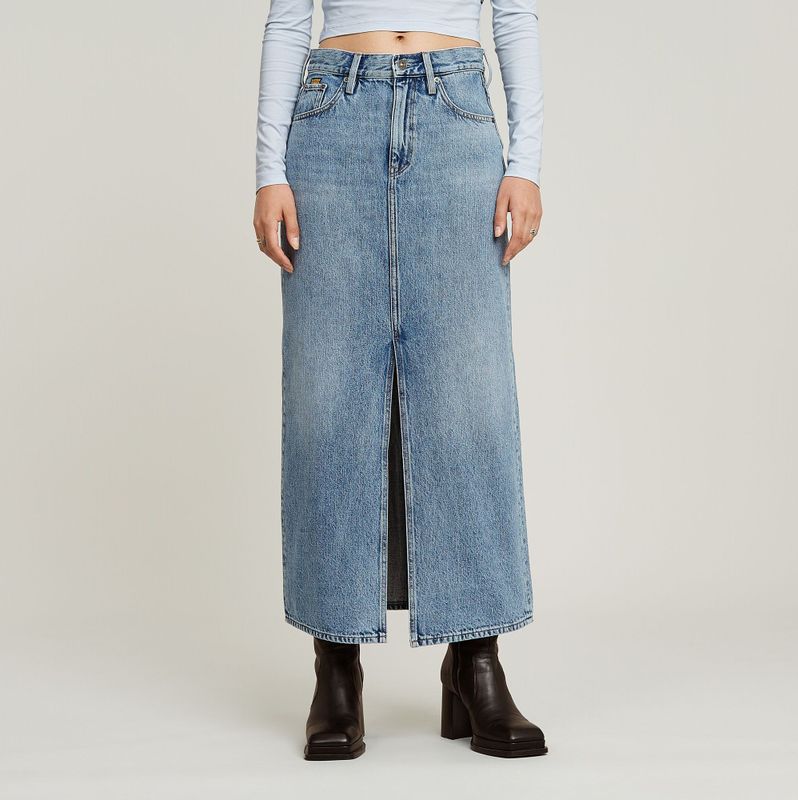 Viktoria - Lange Rok - Midden Blauw - Denim - Straight Fit - High Waist