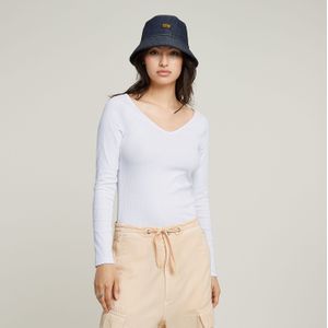 G-Star RAW Slim rib ls v t wmn, wit (White D26064-d253-110), S