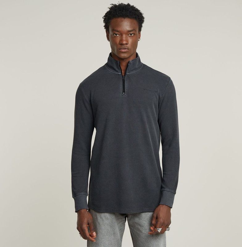 G-Star RAW - Tweeter Overdyed Demi Zip - T-shirt - Zwart