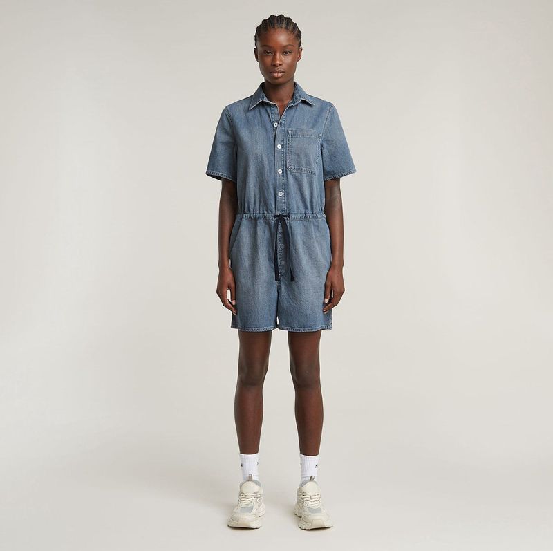 Jumpsuit - Korte Mouwen - Denim - 100% Regeneratief Katoen