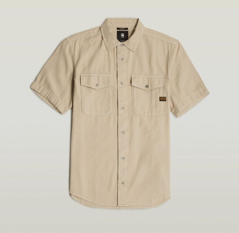 Shirt - Marine - Katoen - Slim Fit - Klepzakken op de Borst