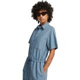 Jumpsuit - Effen - Denim - Lange Lengte - Kwartmouw