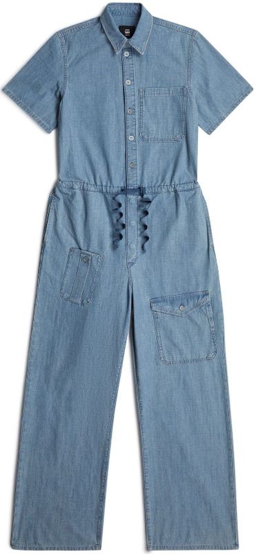 Jumpsuit - Effen - Denim - Lange Lengte - Kwartmouw