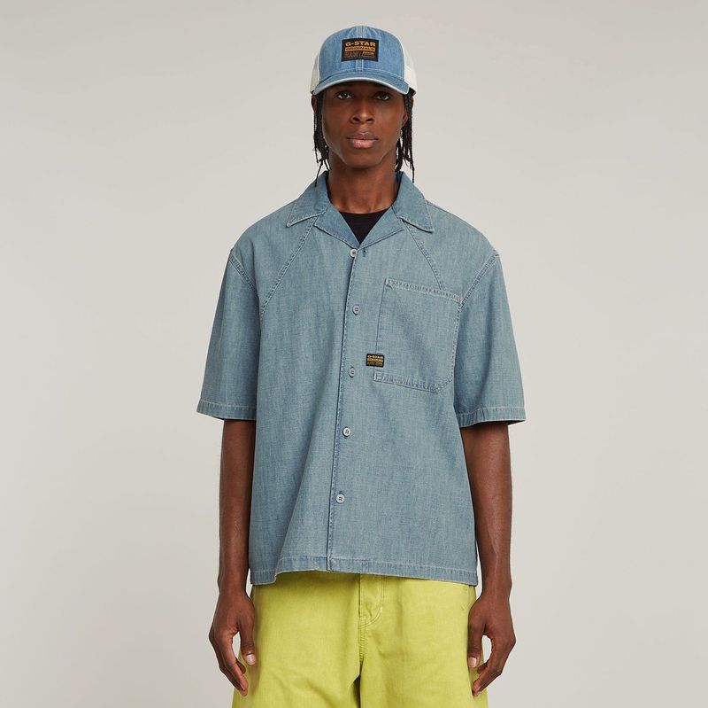 G-Star - D26252-D953-H167 - Track Relaxed Shirt - Blauw - Korte Mouwen - Biologisch Katoen