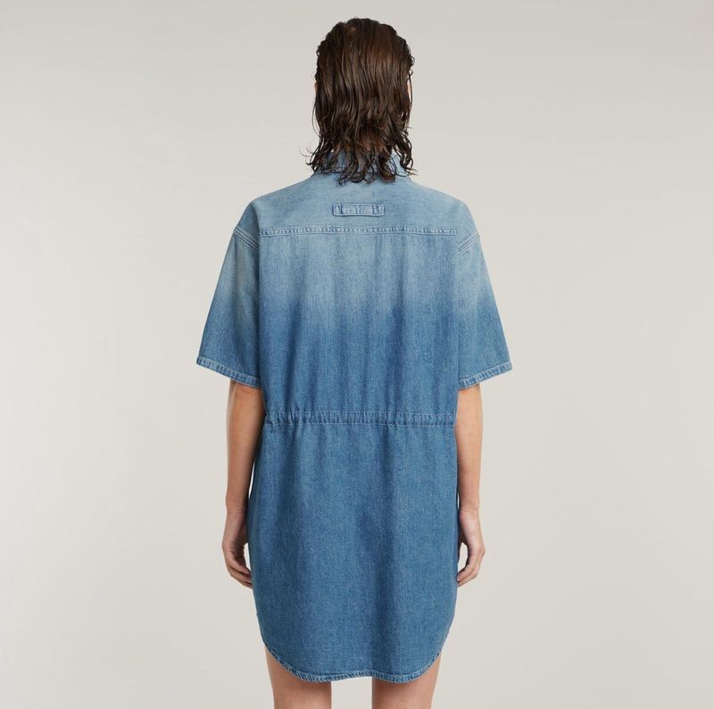 Jurken - Relaxed Drawcord - Denim - Blousekraag - 100% Biologisch Katoen