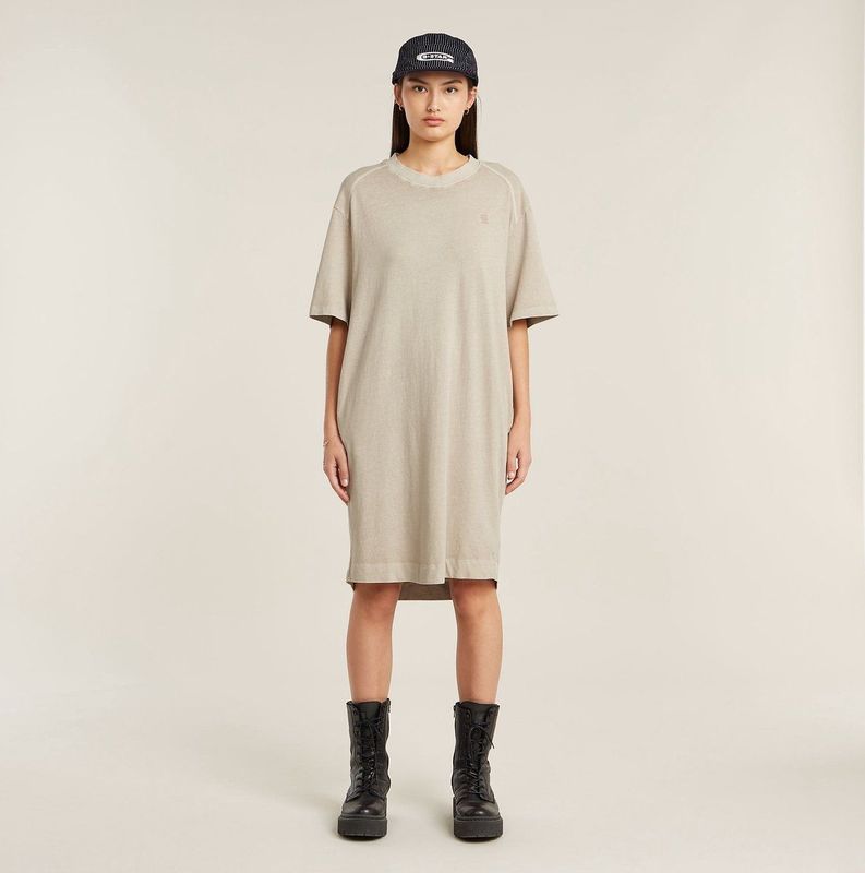 G-STAR - Overdyed Saddle Sleeve - T-shirt Jurk - Beige - Dames