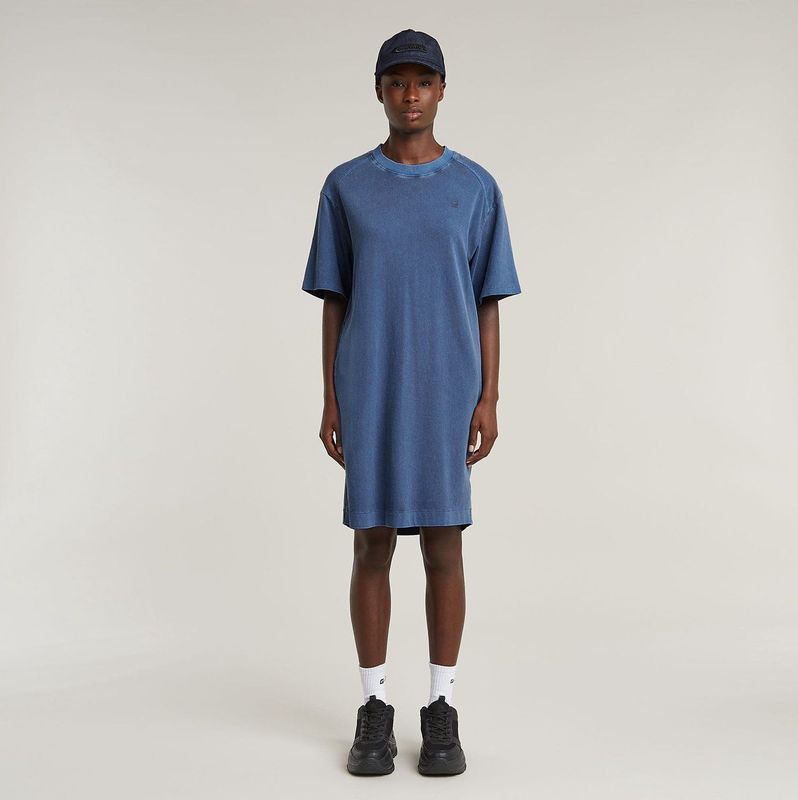 G-STAR - Overdyed Saddle Sleeve - T-shirt Jurk - Midden Blauw