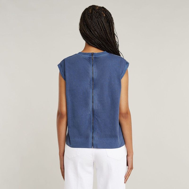 Back Zip Overdyed - Midden Blauw - Dames Top - 100% Biologisch Katoen