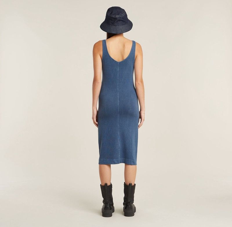 Overdyed - Jurk - Midden Blauw - Asymmetric Zip - Dames