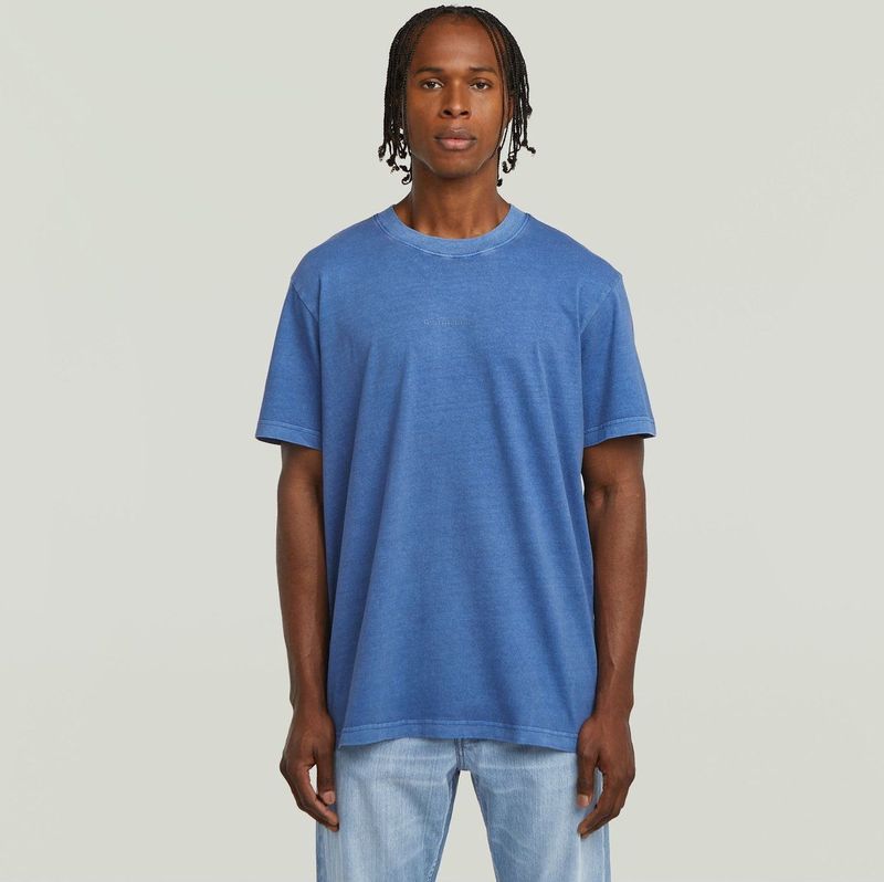 G-STAR - Overdyed Center Chest T-Shirt - Midden Blauw - 100% Biologisch Katoen