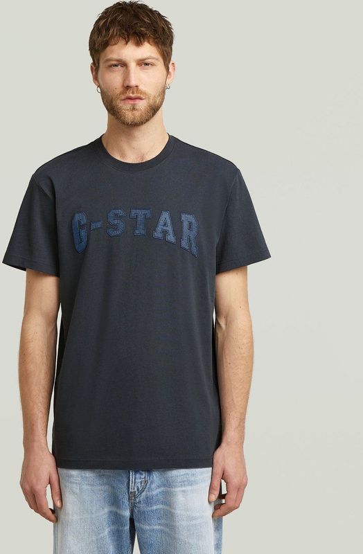 G-star - Felt Logo T-shirt - Blauw - Heren - Biologisch Katoen