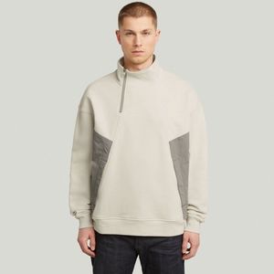 Fabric Mix - Half Zip Sweater - Wit - Heren