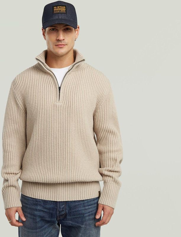 Essential Half Zip Gebreide Trui - Beige - Heren