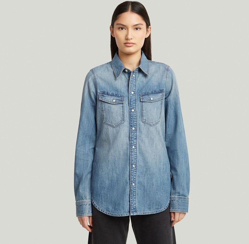 Slim Western - Overhemd - Midden Blauw - Dames