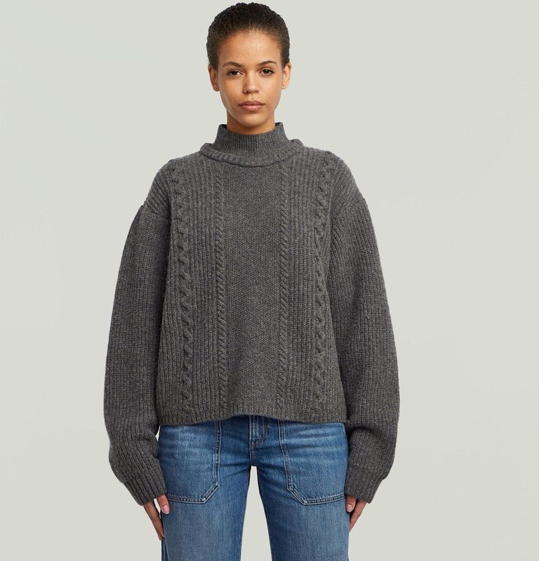 Cable Double Collar Gebreide Trui - Meerkleurig - Dames