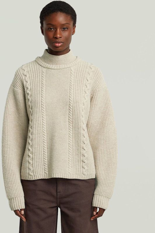 Cable Double Collar Gebreide Trui - Meerkleurig - Dames