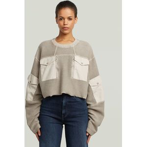 Multi Pocket Mix Loose Cropped Sweater - Beige - Dames