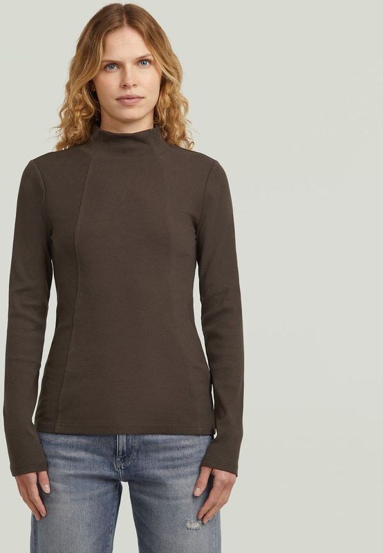 A lijn Slim Rib Mock t ls wmn, beige (Ganache D26905-e136-g652), XXS