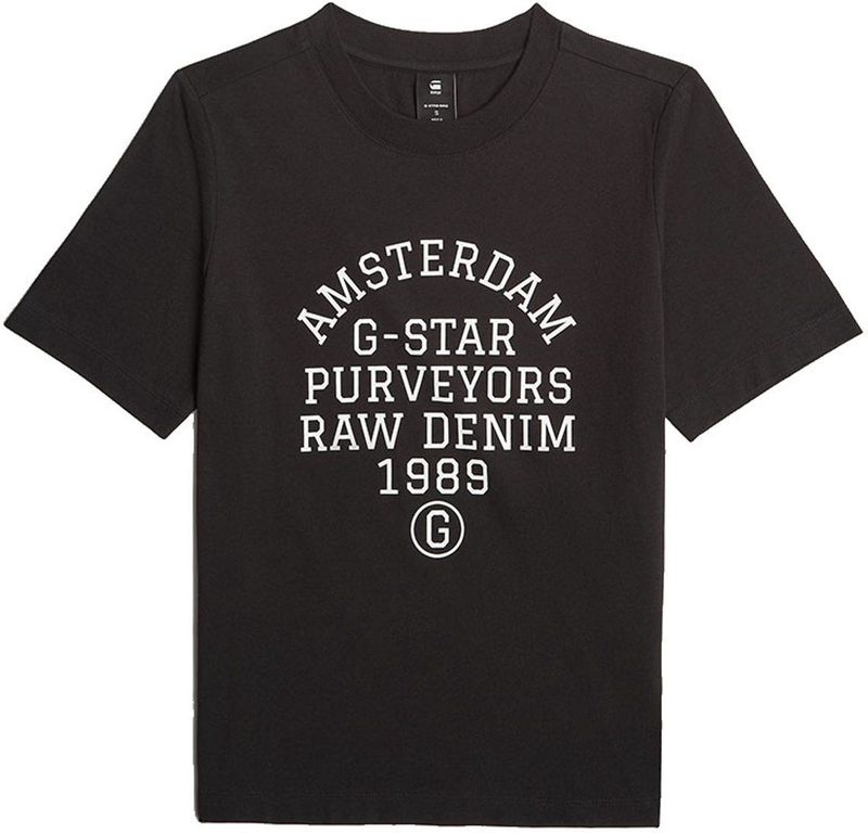 G-star - Text Graphic T-shirt - Korte Mouwen - Ronde Hals - Normale Pasvorm - Cropped Lengte - 100% Biologisch Katoen