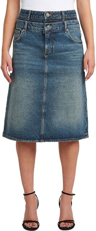 Carter - Double Waistband Skirt - Midden Blauw - Dames - Kokerrok