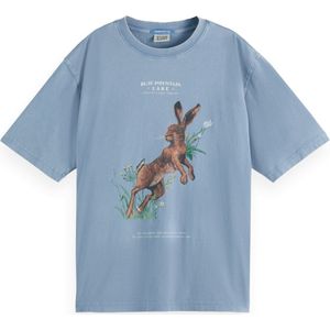 Scotch & Soda - Washed Artwork Loose T-shirt - Lake Blue - Dames