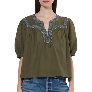 Scotch & Soda - Geborduurde Top - Katoen/Linnen - Zwart