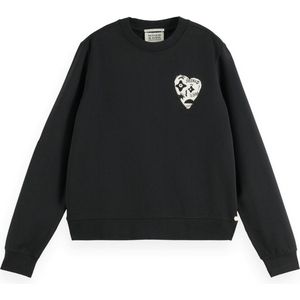 Scotch & Soda Dames Chest Artwork Regular Fit Sweatshirt, zwart, XS