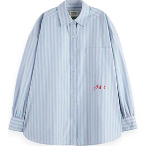 SCOTCH & SODA - Blouse - Lichtblauw / Lila / Rood - Klassieke Blouse - Lange Mouw