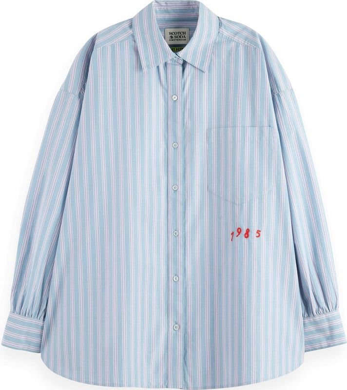 SCOTCH & SODA - Blouse - Lichtblauw / Lila / Rood - Klassieke Blouse - Lange Mouw