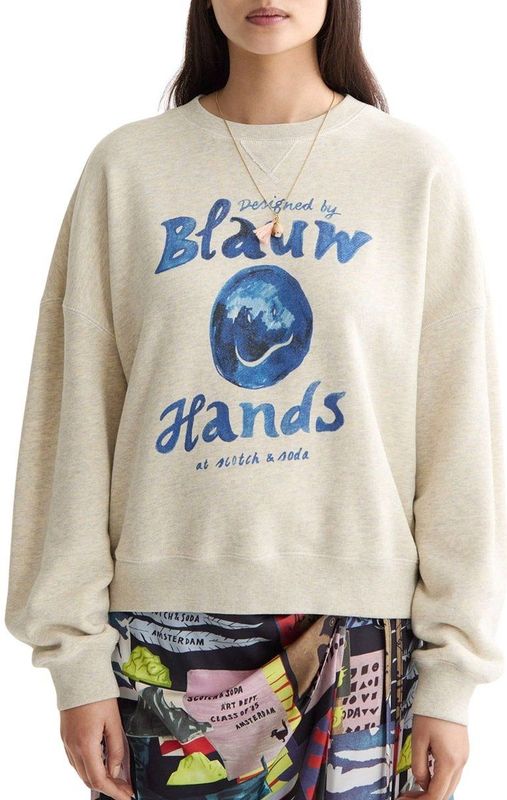 Scotch & Soda - Sweater - Wit - Dames - Ribgebreid - Logopatroon