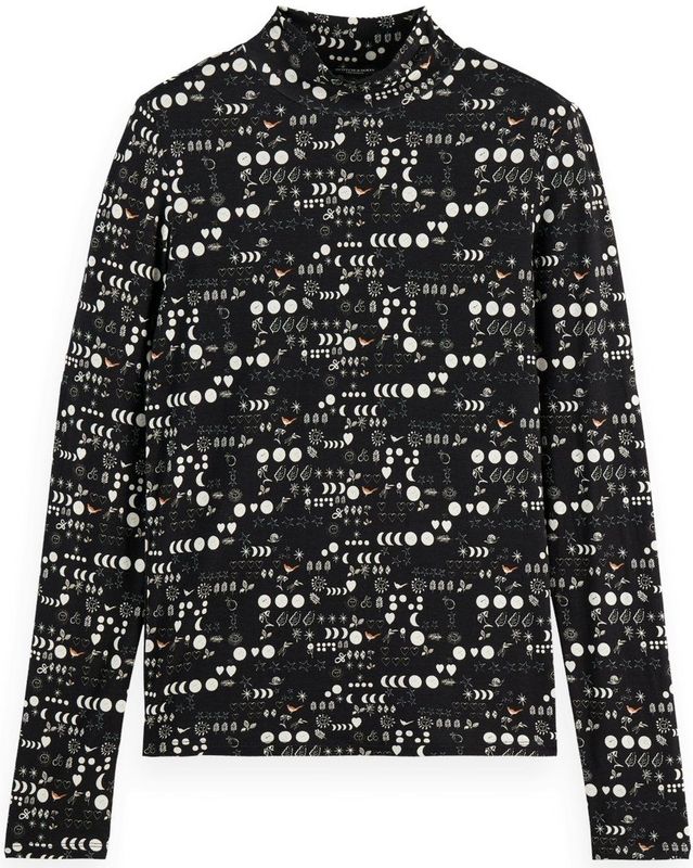 Scotch & Soda - All Over Printed Mock T-shirt - Lange Mouwen