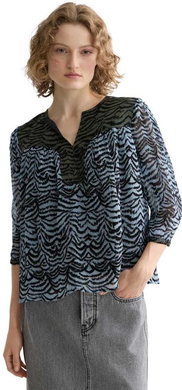 Scotch & Soda - Top - Blauw - Driekwart Mouwen - Knoopsluiting