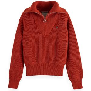 SCOTCH & SODA - Trui - Beige Gemêleerd - Geribbeld Gebreid - Halve Rits