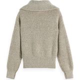 SCOTCH & SODA - Trui - Beige Gemêleerd - Geribbeld Gebreid - Halve Rits
