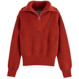 SCOTCH & SODA - Trui - Beige Gemêleerd - Geribbeld Gebreid - Halve Rits