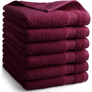 DoubleDry - Hotel Handdoeken - Bordeaux Rood - Set van 6 - 100% Katoen - 500 g/m²