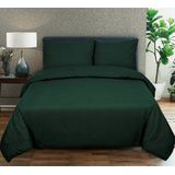 DoubleDry - Dekbedovertrek - Donkergroen - 100% Natuurlijk Katoen - Eenpersoons 140x200/220 cm + 1 Kussensloop