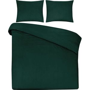 DoubleDry Dekbedovertrek 100% Natuurlijk Katoen - Eenpersoons 140x200/220 cm + 1 Kussensloop - Ademend & Zacht - Donkergroen