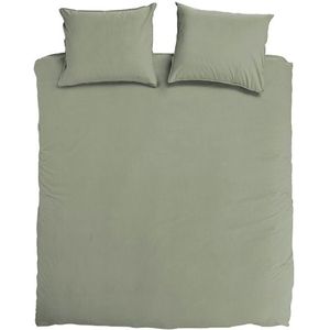 DoubleDry - Dekbedovertrek - Oud Groen - 100% Percal Katoen - Tweepersoons 200x200/220 cm + 2 Kussenslopen