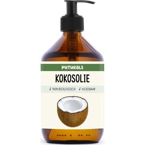Puturals Kokosolie 100% Biologisch - 500ml - Puur en Gefractioneerd - Kokos MCT Olie voor Haar en Huid