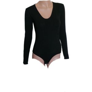 Dames - Bodystocking - Bodyfashion - Kleur Zilver - Diepe geplooide Hals - Maat 36-38 - Kerst - Cadeau