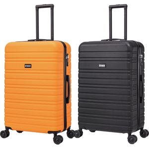 BlockTravel kofferset 2 delig ABS ruimbagage met dubbele wielen 95 liter - inbouw TSA slot - zwart - oranje