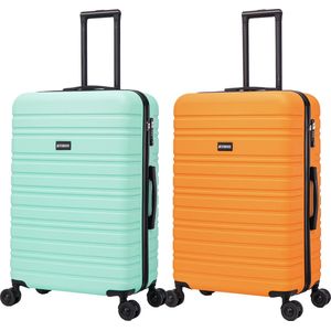 BlockTravel kofferset 2 delig ABS ruimbagage met dubbele wielen 95 liter - inbouw TSA slot - mint groen - oranje