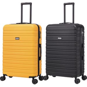 BlockTravel kofferset 2 delig ABS ruimbagage met dubbele wielen 95 liter - inbouw TSA slot - zwart - geel
