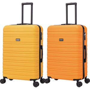 BlockTravel kofferset 2 delig ABS ruimbagage met dubbele wielen 95 liter - inbouw TSA slot - geel - oranje