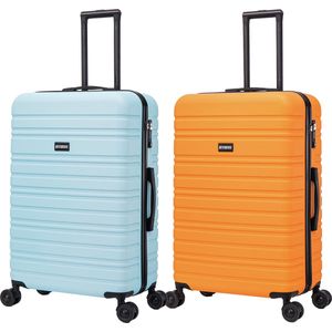 BlockTravel kofferset 2 delig ABS ruimbagage met dubbele wielen 95 liter - inbouw TSA slot - licht blauw - oranje