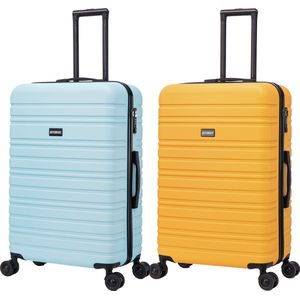 BlockTravel kofferset 2 delig ABS ruimbagage met dubbele wielen 95 liter - inbouw TSA slot - licht blauw - geel