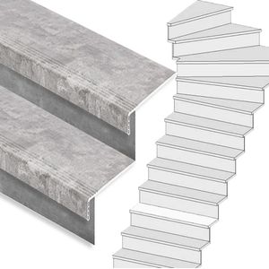Traprenovatie set - 1 kwart draai - 15 treden SPC toplaag Beton grijs incl. stootborden